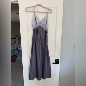 Elegant Gray Lace Trim Nightgown
